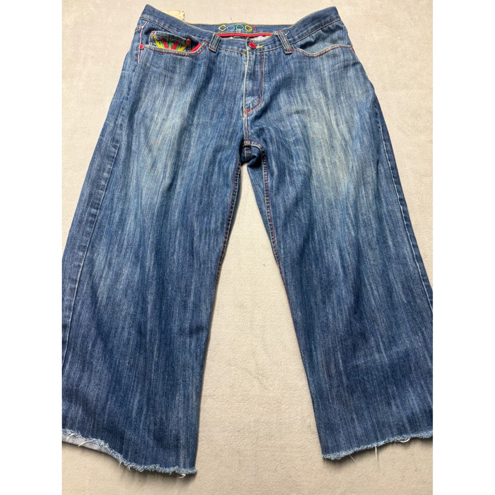 Coogi Mens Baggy Embroidered Wide Leg Denim Jeans Blue W40 Hip Hop Y2K